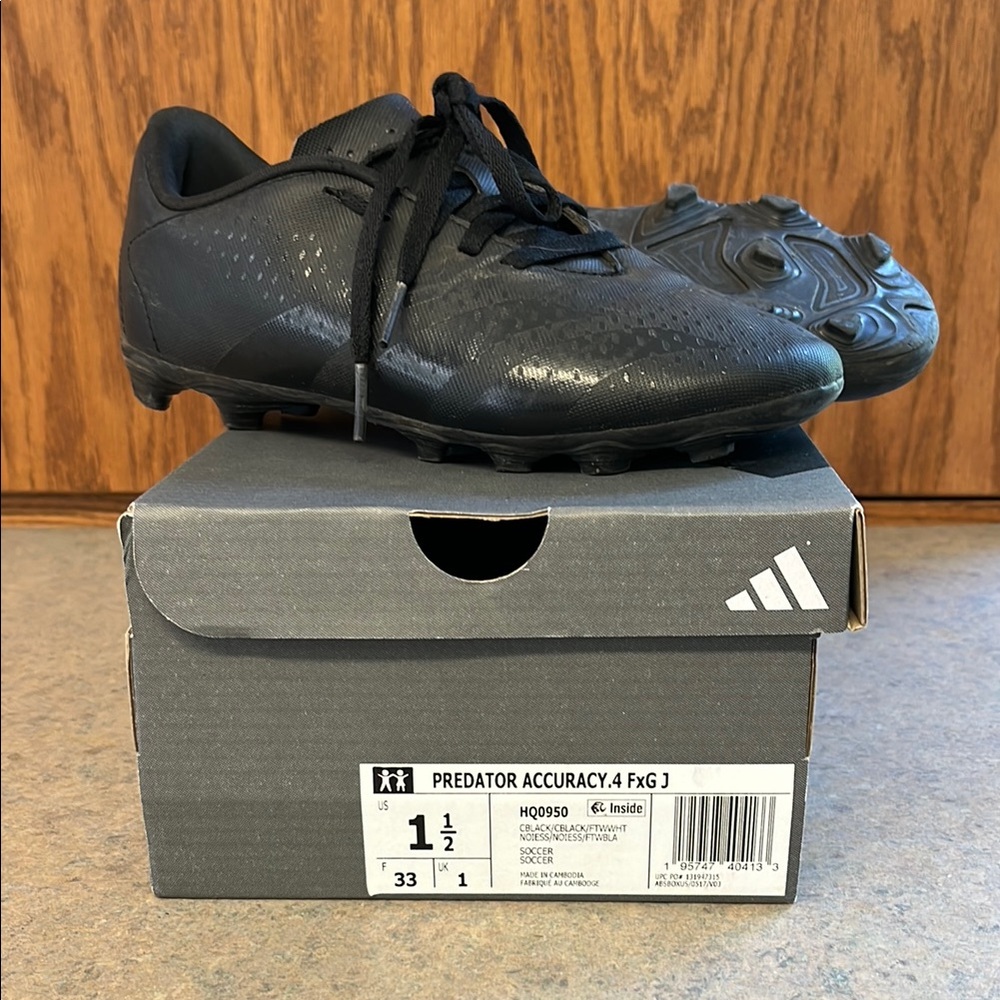 Kids Soccer Cleats - Size 1.5 - adidas Kids Predator Accuracy 4 FxG Black Shoes